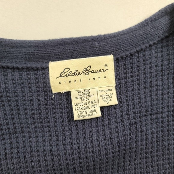 Vintage Eddie Bauer Knit Cardigan Sweater Vest Men Large Tall Navy Blue Made USA - Picture 6 of 8